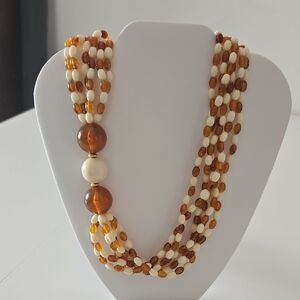 Elegant Multi-Strand Amber and Cream Beaded Necklace